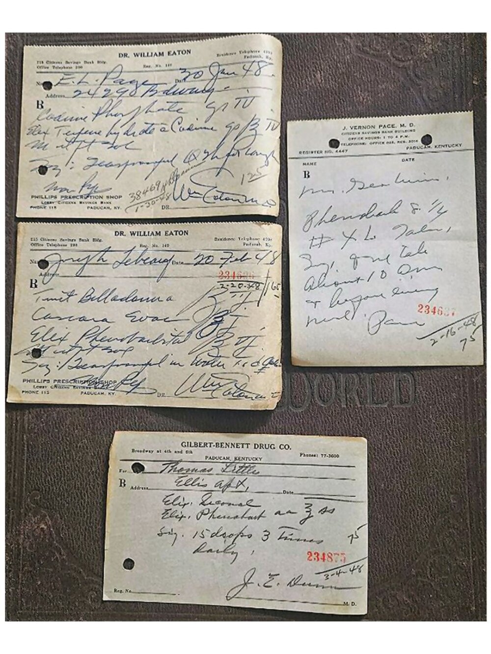 4 Rx Prescriptions 1948 Belladonna Codeine Elixir Phenobarbital Drug Pharmacy